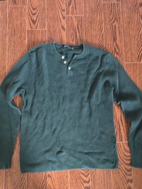 Men's Dark Green Crewneck Henley Sweater